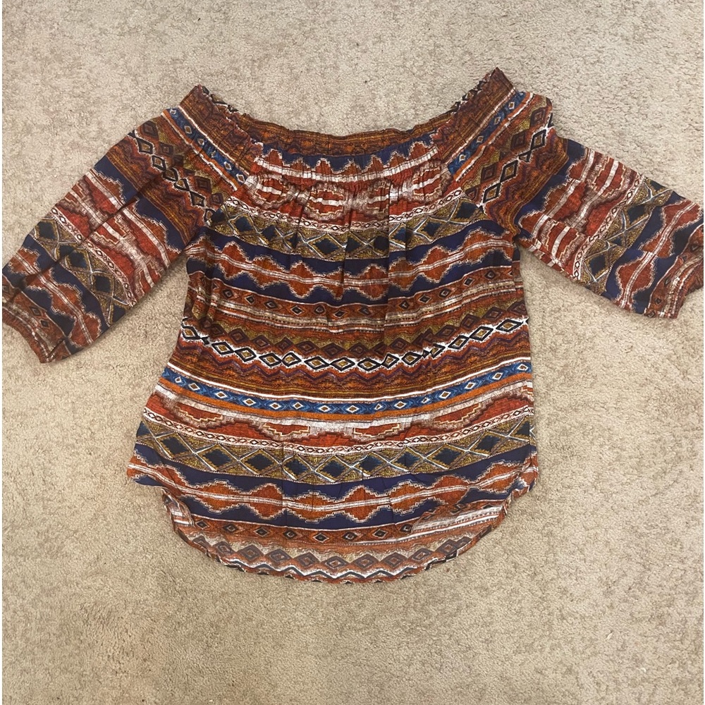 Karen Kane Aztec Tribal Print Off the Shoulder Blouse
